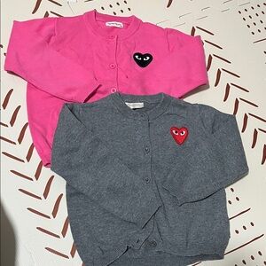 Kids Pink and Gray Heart Patch Cardigans (commes style) 2T